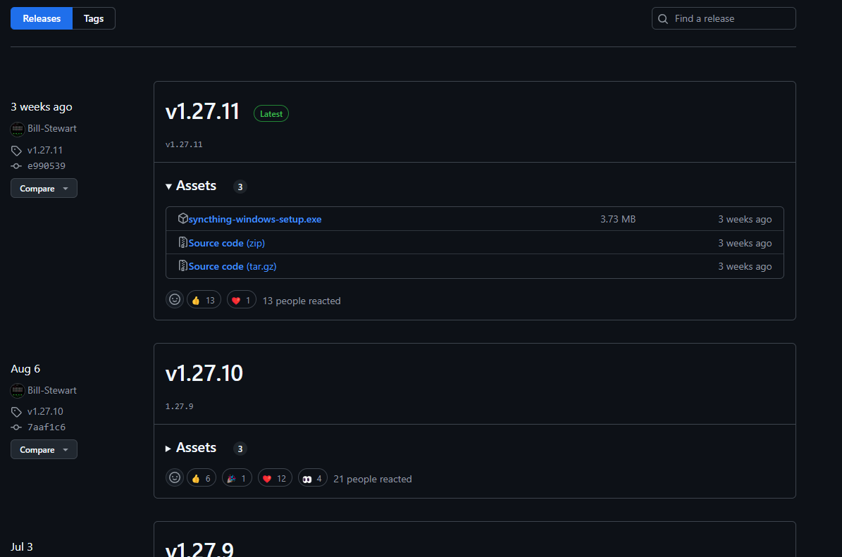 Github Syncthing Release Page
